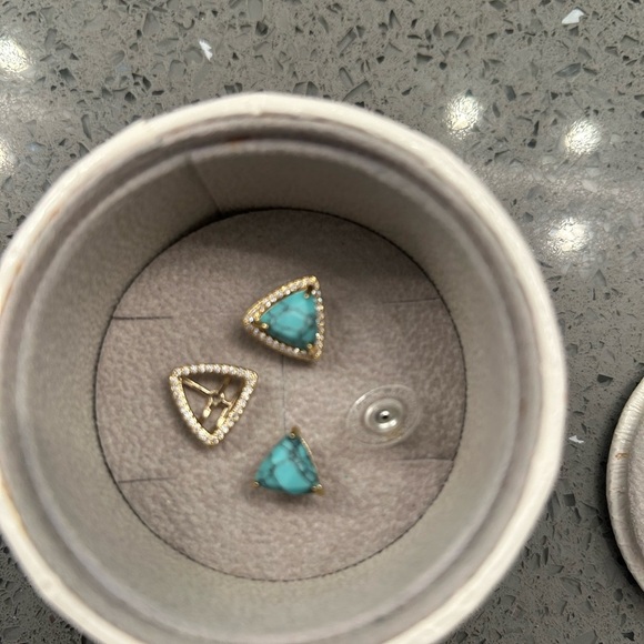 Elegant Turquoise and Gold Triangle Earrings - Picture 2 of 3